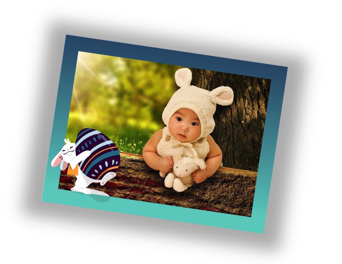 A personalised Easter postcard featuring a child dressed as a bunny