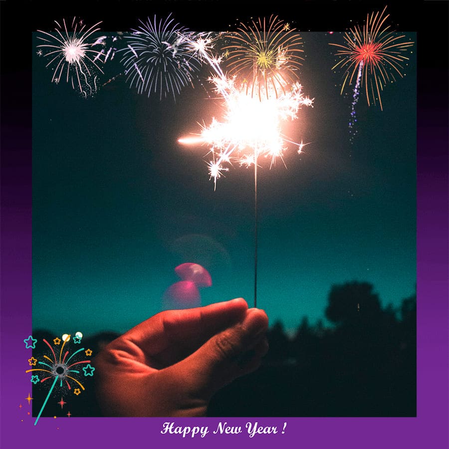 A New Year greeting card featuring a family